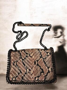 Aldo Brown Snake-Print Chain Crossbody